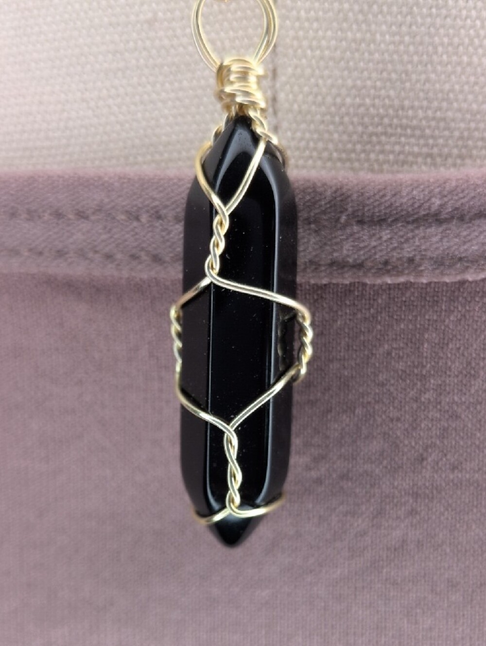 Gold Chain Necklace with Black Wrapped Crystal Pendant